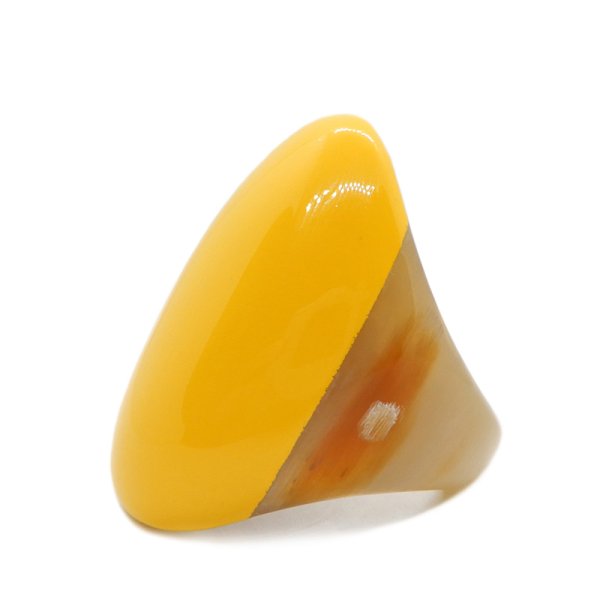 画像1: 「水牛」指輪 リング oval マスタード mustard (6) 17.5号 バッファローホーン レディス メンズ アクセサリー (1)