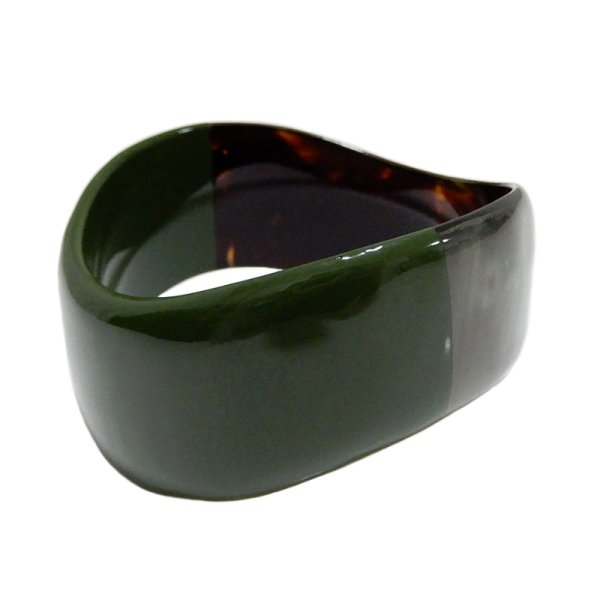 画像1: 「水牛」バングル 曲線デザイン ラッカー オリーブ olive 20.5cm (3) (1)