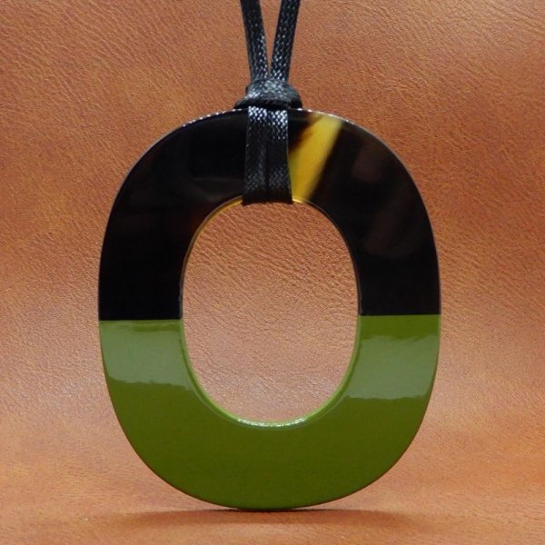 画像1: 「水牛」ペンダント オーバル oval オリーブ olive（2） (1)