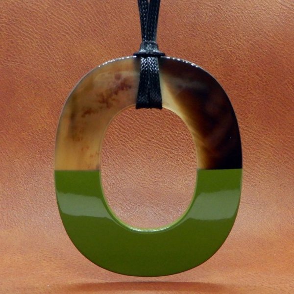 画像1: 「水牛」ペンダント オーバル oval オリーブ olive（4） (1)