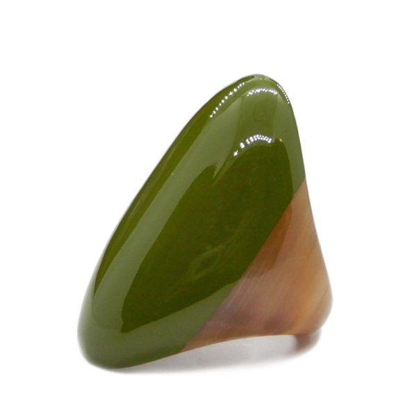 画像1: 「水牛」指輪 リング oval オリーブ olive (1) 10号 バッファローホーン レディス メンズ アクセサリー (1)