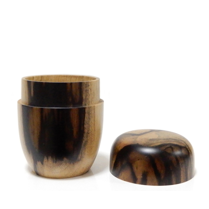 木の品」棗 なつめ 黒柿 網杢 無垢材 Φ6.7cm×8.5cm (2) 茶器 Wooden