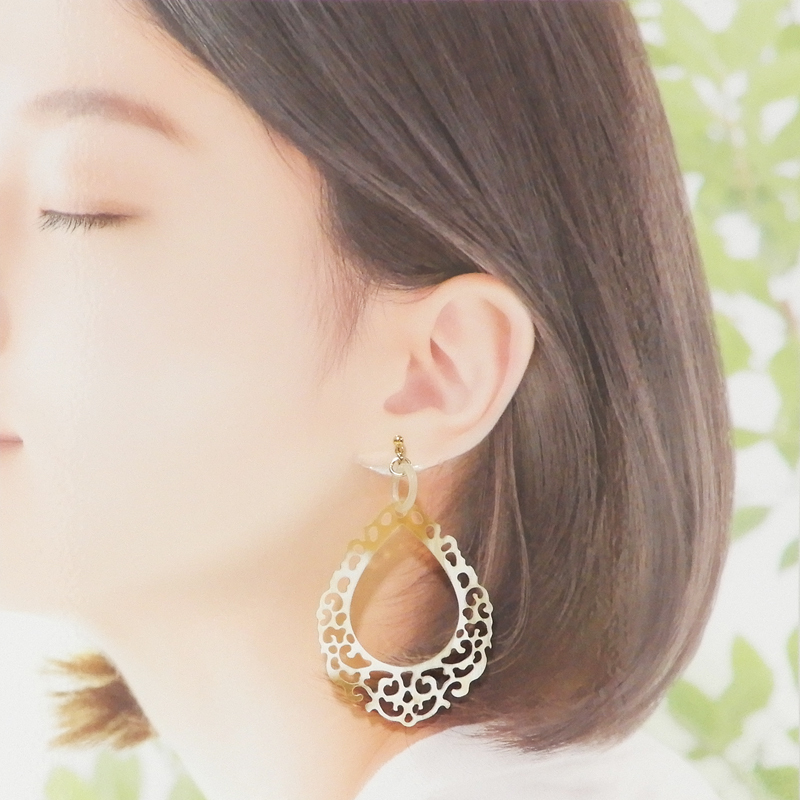 「水牛」イヤリング ドロップレース なちゅらる（2）